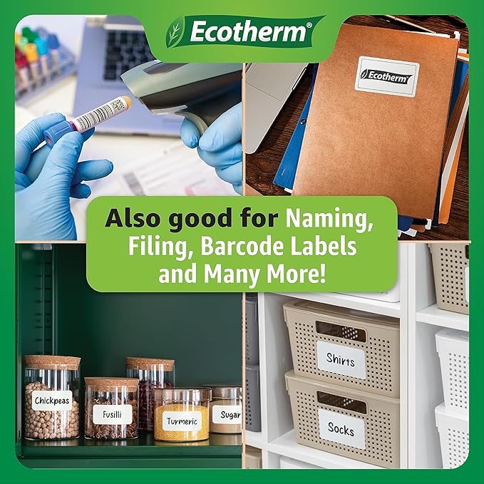 1.2" x .85" Thermal Labels | 4 Rolls | 8800 Labels | fits Zebra, Godex, Arkscan, iDPRT, Offnova Thermal Label Printers and More | Blank White Adhesive Stickers by Ecotherm