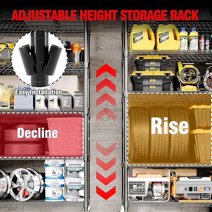 Garvee Heavy Duty 82" H Storage Shelving Unit with Wheels, 3300LBS 5-Tier Metal Shelves w/Feet, Adjustable Wire Shelving Organizer Rack Shelf for Garage, Pantry Rooms &Commercial, 59" W x 23.6" D