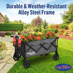Lapp Wagons 39" Extra-Long Collapsible Folding Wagon Cart, Heavy-Duty 360 lb Utility Wagon with Wheels, Foldable Beach Wagon for Camping, Garden, Grocery, Sports, Outdoor Gear – Grey