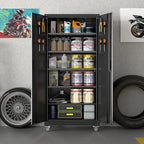 SUXXAN Metal Garage Storage Cabinet with Wheels and Pegboard 71'' x 34'' x 18'', Lockable Rolling Steel Cabinet with 5 Adjustable Shelves and Door for Garage, Office, Kitchen, Assembly Required(Black)