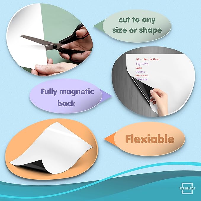 Magnetic White Board for Fridge - 8'X12' Dry Erase Board with 6 Markers - Refrigerator Magnet