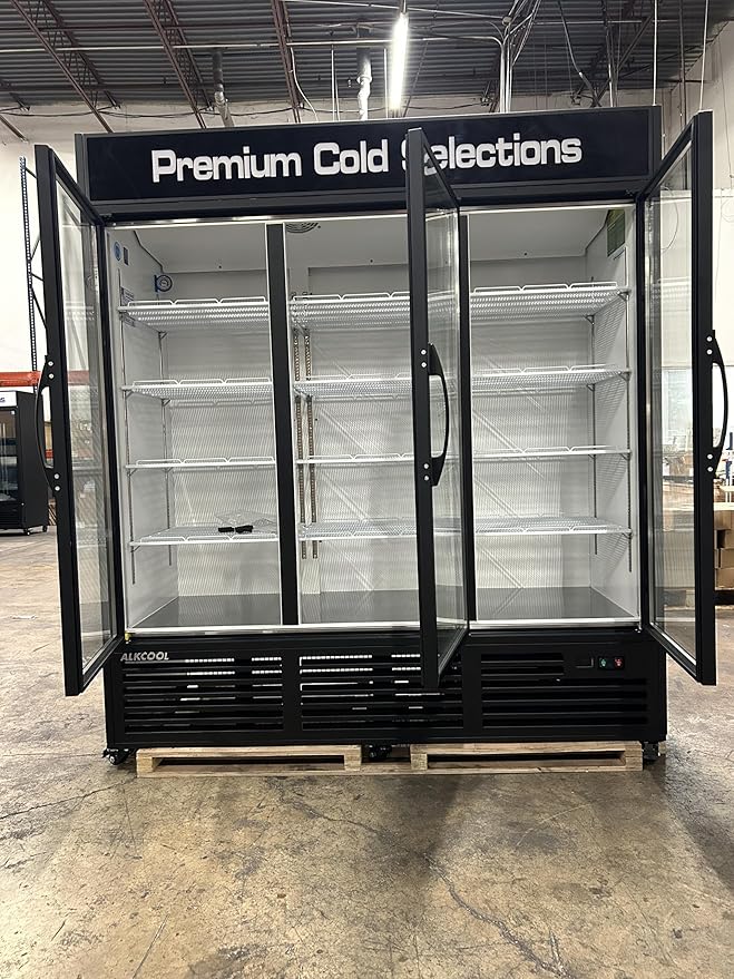 71” Wide Commercial Beverage Refrigerator Display Fridge, Stainless Steel Merchandiser Three Glass Door Drink Cooler With LED Light Adjustable Shelves,ETL Sanitation,65 Cu Ft,BALCK (Wheels Included)