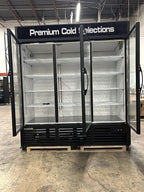 71” Wide Commercial Beverage Refrigerator Display Fridge, Three Glass Door Stainless Steel Merchandiser Drink Cooler With LED Light Adjustable Shelves,ETL Sanitation,63.5 Cu Ft,Black,(Wheels Included)