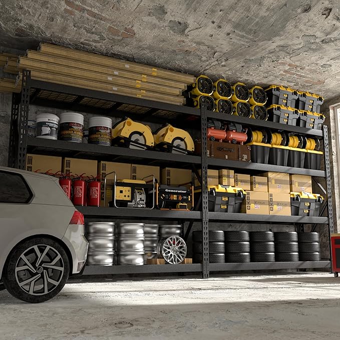 8000LBS 91 "W x 24 "D x 87 "H Storage Shelves, 4-Tier Adjustable Metal Shelving Units and Storage, Iron Industrial Shelving for Garage, Warehouse, Basement, Black