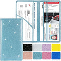 Car Registration and Insurance Holder, Leather Magnetic Shut Vehicle Glove Box Organizer for Document, Card, Driver License, Glitter LightBlue