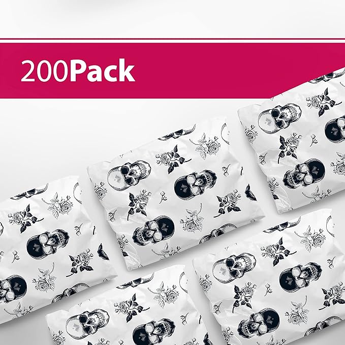 Package Mint Poly Mailers 6 x 9 200 Pack | Waterproof & Tear Resistant Mailing Envelopes for Small Business Supplies | Shipping Bags for Clothes | Cute Shipping Bags for Small Business -Skull Rose