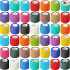 Treela 36 Pcs Self Adherent Bandage 2" X 5 Yard Wrap Breathable Cohesive Bandage Elastic Adhesive Tape for Stretch Athletic Sports Wrist Ankle(Colorful)