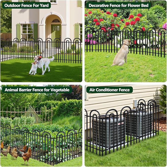 Decorative Garden Fence, 10 Panels No Dig Fence, 32 in(H) x 24.16 ft(L) Animal Barrier for Dogs Rabbits, Rustproof Metal Arched Decorative Garden Fences for Flower Bed, Outdoor, Yard, Patio