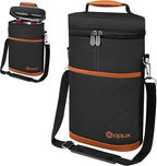opux 2 Bottle Wine Carrier Tote, Insulated Leakproof Wine Cooler Bag, Wine Travel Bag Tote for Picnic BYOB Beach, Portable Wine Bottle Carrying Case, Gift for Wine Lover Women Men Christmas, Brown