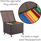 BIRDROCK HOME Rolling File Box - Storage Cabinet with Wheels - Weatherproof Rattan-Style Resin Deck Chest for Garden, Home Office - Organize Cushions, Toys, and Accessories - Storage Box - Espresso