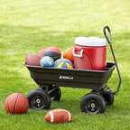 Gorilla Carts Poly Garden Dump Cart, 4 Cu Ft Tub, 600 lb Haul Capacity, Black – Heavy-Duty Utility Wagon with Quick-Release Dumping & Pneumatic Tires for Yard, Landscaping and Gardening