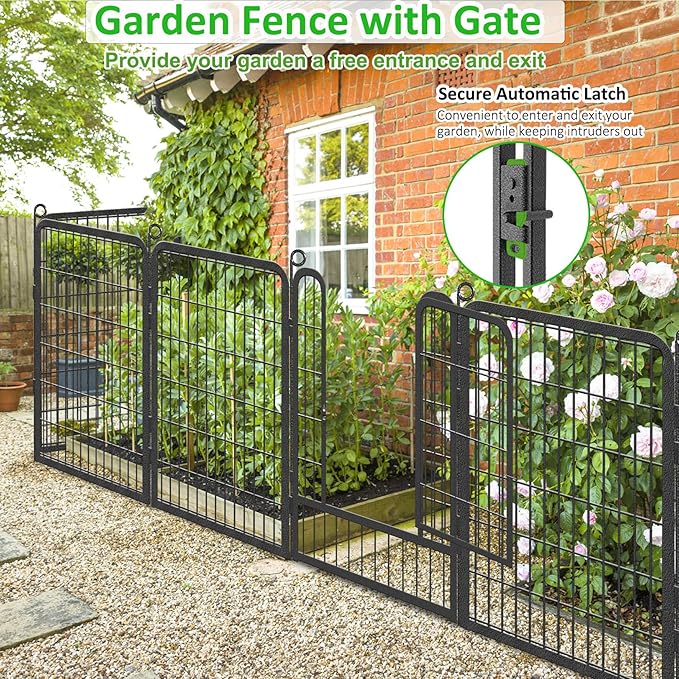 No Dig Decorative Garden Fence with Gate Rustproof Metal Fence Panels, 40in(H) x 101Ft(L) Garden Fencing for Yard 38 Panels Animal Barrier Fence for Dogs, Rabbit, Patio