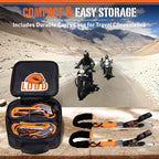 LODD - Motorcycle Tie Down Straps with Heavy-Duty Buckles, Fur Protection, Steel Carabiner, Reinforced Buckle | 2,400 lbs, 1.5" | Trailer Securing for Dirt Bike, Enduro, Trial, Quad, Trail