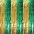 3 Pack 3.3 x 8.2 ft Green and Gold Foil Fringe Backdrop Curtains, Tinsel Streamers Party Decorations, Fringe Backdrop, Door Shimmer for Graduation or Birthday Party