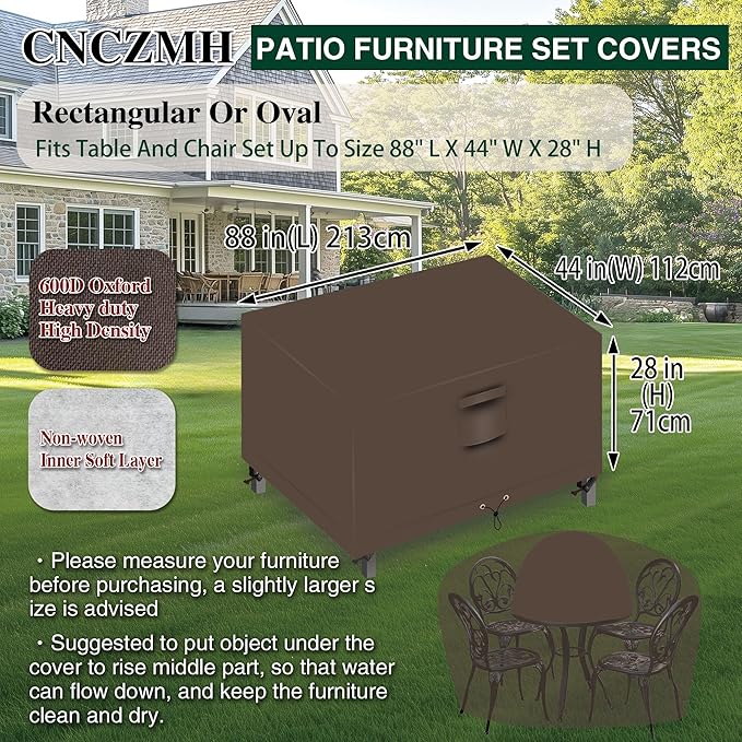 Heavy Duty Patio Furniture Covers Waterproof, 600D Outdoor Furniture Cover Waterproof for Sectional Sofa Couch, Outdoor Dining Table and Chair Set Covers 84''L x 44''W x 28''H, Brown