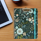 Clipboard Folio Spiral Folder Board,5 Extra Folders with 10 Storage Pockets,Refillable Lined Fillable Notepad,Folded Clipboard with Storage,Suitable for Office,School and Student (Green Flowers)