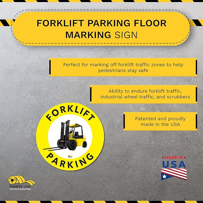 Mighty Line Forklift Floor Sign Floor Sign for Safety, Warning, Heavy-Duty, Peel and Stick, Adhesive, Industrial Quality, Forklift Parking, 12"