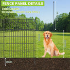 10 Panels No Dig Garden Fence Animal Barrier, 34in(H) × 22.5ft(L) Decorative Metal Outdoor Dog Fence, Rustproof Pet Fencing for Yard, Patio, Flower Bed -Temporary Fencing| Easy to Install