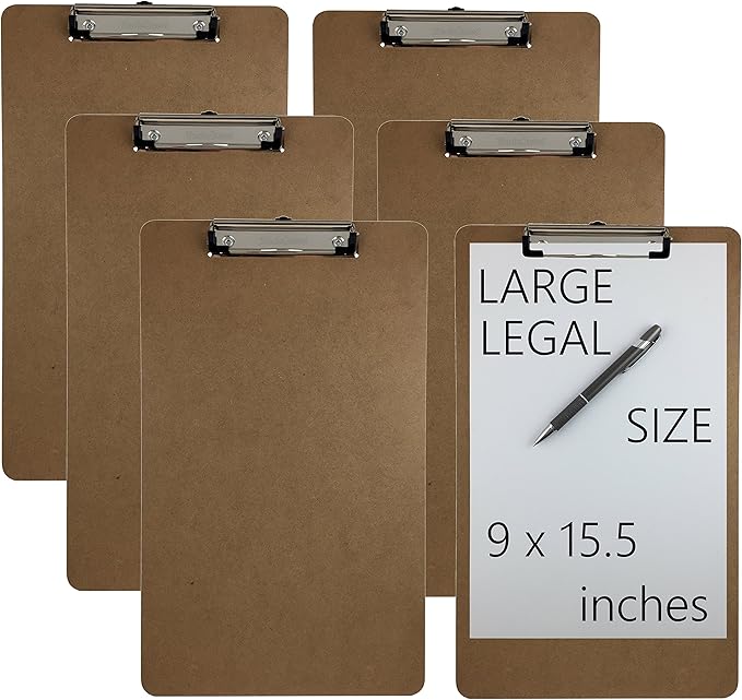 Trade Quest Legal Size Clipboard 9'' x 15.5'' Low Profile Clip Hardboard Single (Pack of 6)