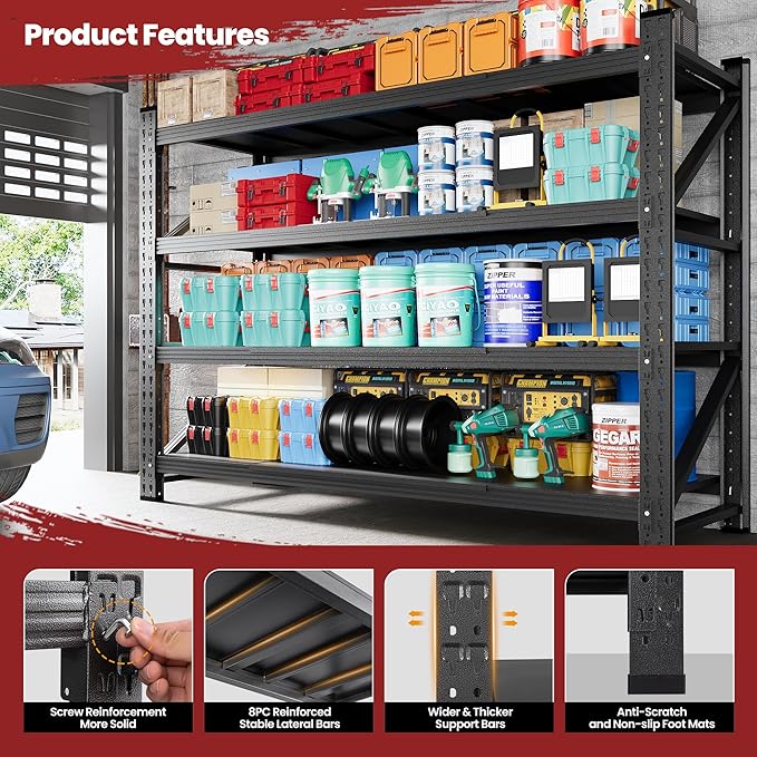 60" Wide Storage Shelves, 5000LBS Garage Shelving Heavy Duty, Standing Shelf Units, 4 Tier Metal Adjustable Storage Shelving Rack for Shop Warehouse Basement, 60'' W x 24''D x 70'' H