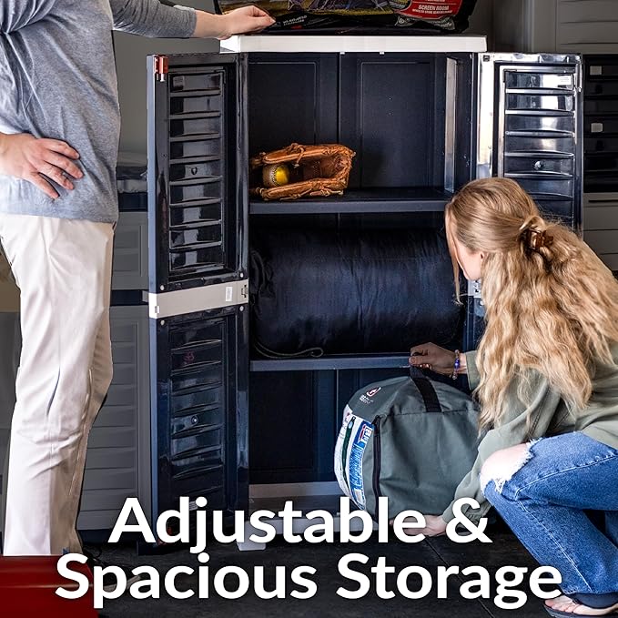 Sunnydaze Lockable Storage Cabinet - Indoor or Garage Storage Cabinet with 3 Adjustable Shelves - 48.75" H - Garage, Office, Home, Laundry Room - Charcoal