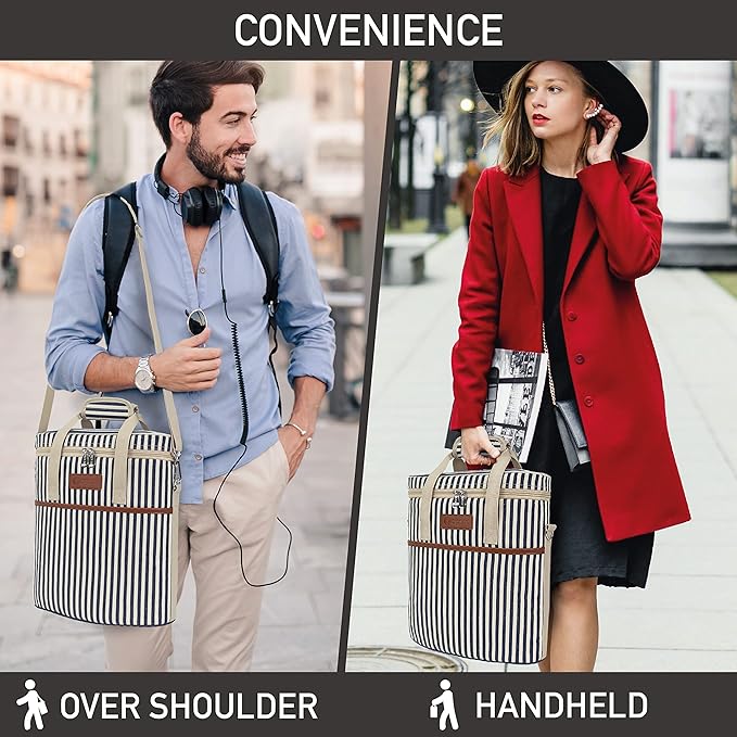 Opux 3-Bottle Wine Carrier Tote, Insulated Leakproof Cooler Bag, Portable Wine Bottle Tote for Picnic, BYOB, Beach - Stripe