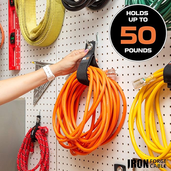 Iron Forge Cable Extension Cord Wrap Organizer, 12 Piece Multi-Pack - 3 Pieces of Small, Medium, Large, and XL Hook and Loop Hanger Wraps Up to 50 lbs