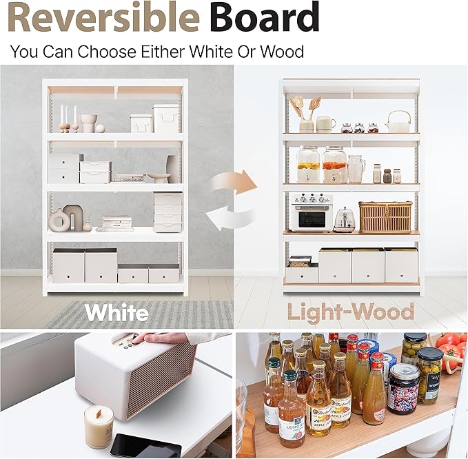 HOMEDANT House 5 Tier Laminated Metal Shelving Unit Adjustable Storage Utility Rack Heavy Duty Shelves Organization Multipurpose Shelf Kitchen Garage Pantry Closet (4, (L) 48.1" W, White)