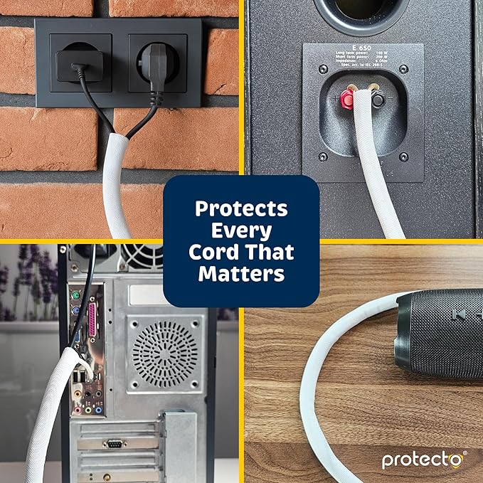 PROTECTO Heavy Duty Dog & Cat Cord Protector 10ft Long Sleeve, Easy-to-Use 3/8 in Cord Cover for Pet, Odorless White Color, No Chew Solution for Power, Audio & Video Wire Tubing, Fits 4-6 Cables