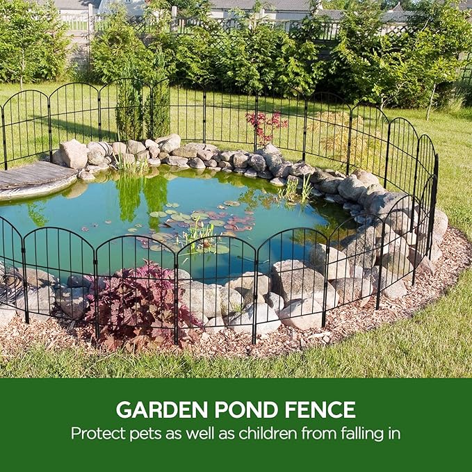 Goovilla Garden Fence, Total 10ft(L) x 24in(H) Garden Fencing Animal Barrier, 10 Pcs Rustproof Metal Fence Panels, Black No Dig Fence, Decorative Garden Fences and Borders for Dogs, Flower Bed, Patio