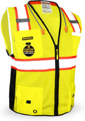 KwikSafety - Charlotte, NC - BIG KAHUNA Safety Vest [11 Pockets] Class 2 ANSI OSHA Reflective Vest Durable High Visibility Vest Construction Safety Vest for Men Industrial Work Gear/Yellow 3XL