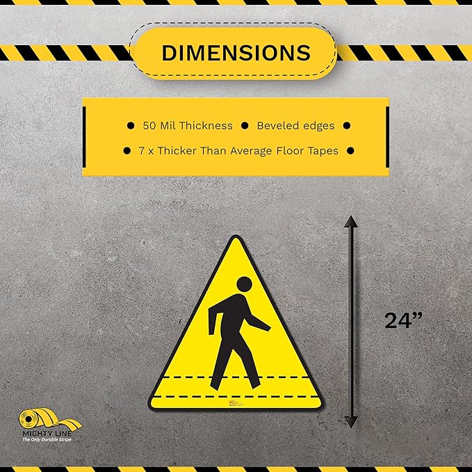 Mighty Line Pedestrian Traffic Crossing Walkway Floor Sign for Safety, Caution, Warning, Heavy-Duty, Peel and Stick, Adhesive, Industrial Quality, 24"