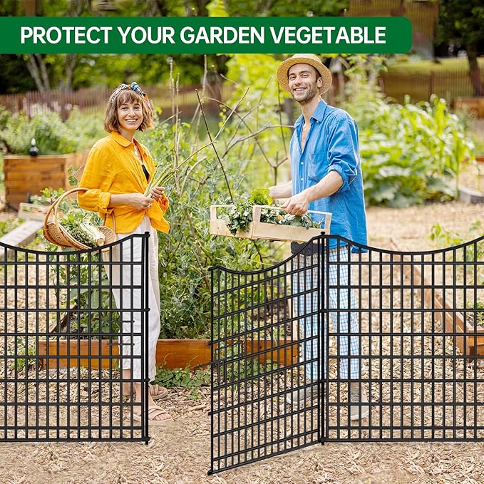 12 Panels No Dig Decorative Fence with Gate, 42 in(H) X 27 ft(L) Tall Garden Fence Animal Barrier, Rustproof Metal Wire Edging Border, Temporary Dog Blocker for Outdoor, Yard, Patio