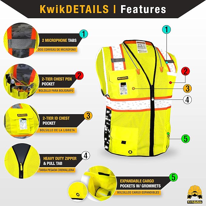 KwikSafety - BIG KAHUNA DIGITAL Safety Vest [LIMITED EDITION] Class 2 ANSI OSHA Reflective Vest Durable High Visibility Vest Construction Safety Vest for Men Industrial Work Gear/Yellow 2XL