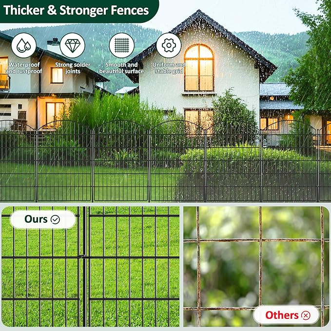 No Dig Dog Fence Outdoor for Yard: Heavy Duty Garden Fence Animal Barrier 10 Panels Metal Fencing Panels 32IN H x 23.6IN W with Ground Stakes for Dog Containment, Backyard Safety