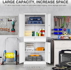 SISESOL White Metal Storage Cabinet with Drawer and Locks,Garage Storage Cabinet with Locking Doors and Adjustable Shelves,71" Tall Large Metal Cabinets with Magnetic Door for Home,Office,Garage