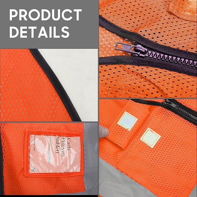 Reflective Safety Vest for Men Women with 5 Pockets and Zipper Front High Visibility