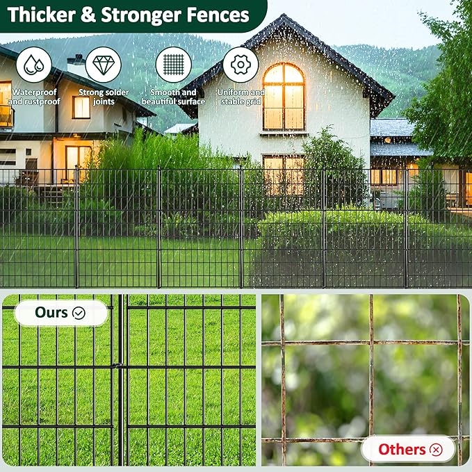 10 Panels Decorative Garden Fence Animal Barrier Heavy Duty No Dig Dog Fence Outdoor for Yard 32 in(H) X 23.6 ft(L) Garden Fencing with Ground Stakes for Backyard, Patio Decor