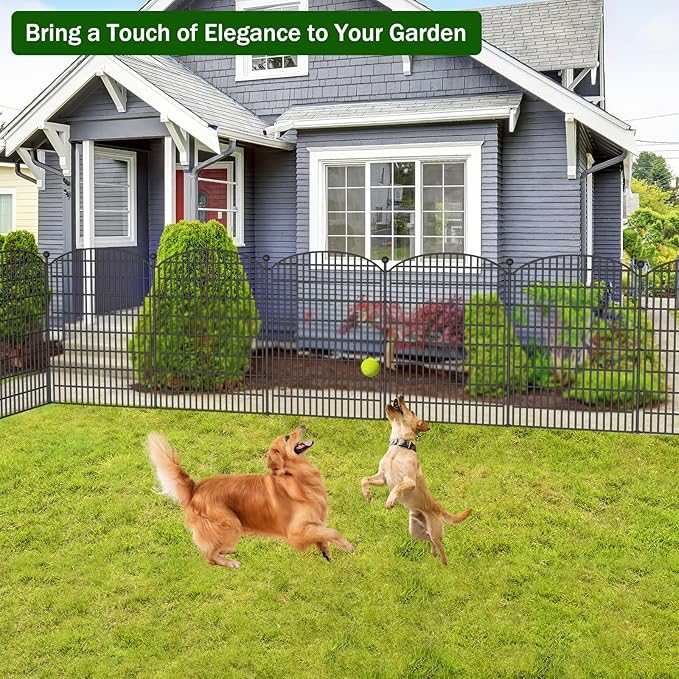 10 Panels No Dig Decorative Garden Fence - 40 in (H) x 23.6 ft (L), Dog Fence Outdoor for Yard，Rustproof Metal Animal Barrier Ground Stakes Fencing for Garden, Patio, Flower Bed