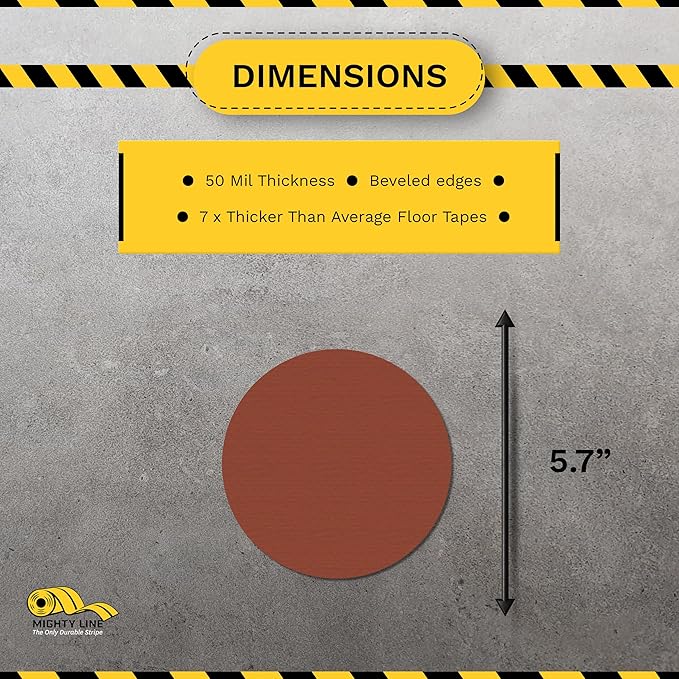 Mighty Line 5.7" Solid Dot Shaped Floor Marking Tape for Safety, Caution, Warning, Heavy-Duty, Peel and Stick, Adhesive Circle Spots, Industrial Quality, Brown, Pack of 100