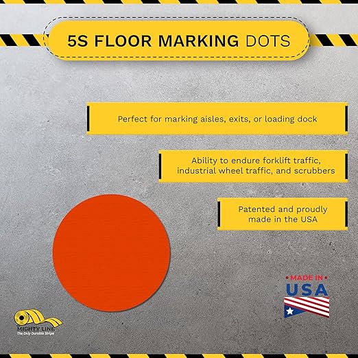 Mighty Line 2.7" Solid Dot Shaped Floor Marking Tape for Safety, Caution, Warning, Heavy-Duty, Peel and Stick, Adhesive Circle Spots, Industrial Quality, Orange, Pack of 100
