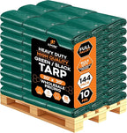 Heavy Duty Poly Tarp 20' x 20' - Bulk Full Pallet (144 Pack) Thick Waterproof, UV Blocking Protective Cover - Reversible Green & Black - 10 Mil Thick Polyethylene - by Xpose Safety