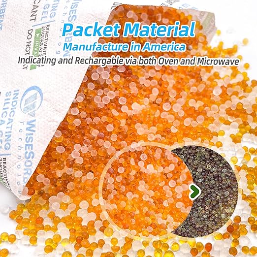 [10 Packs] 50g Desiccant Packs, Indicating Silica Gel Packets, Rechargeable Desiccant Packs, Desiccant Moisture Absorber for Storage