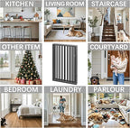 Vantas Folding No-Assembly Metal Pet Gate 80" Wide, 24" Extra Tall Dog Gate with Door Walk Through, Freestanding Accordion Puppy Gate Dog Door for Indoor & Outdoor, with 2PCS Support - Black