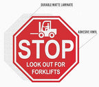 "Stop Look Out for Forklifts" - Laminated Vinyl Floor Sign by Graphical Warehouse - 5S Safety and Security Signage, Visual Communication Tool (18")