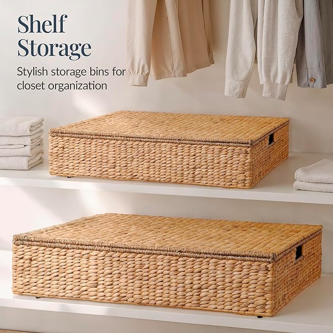 Best Choice Products Under Bed Storage Containers W/Lid, Wheels and Handles, 2-Pack Large Handwoven Water Hyacinth Closet Organizer, Shoe Storage Bins, Multi-Purpose Nesting Baskets - Natural