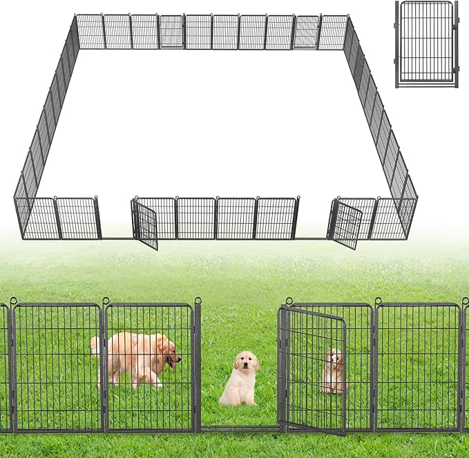 Decorative Garden Fence with Gate, 32 in(H) x 87 ft(L) Rustproof Metal Fence Panels No Dig Fence with Full Panel Gate, Dog Fence Outdoor for Yard, Animal Barrier Garden Fencing for Yard