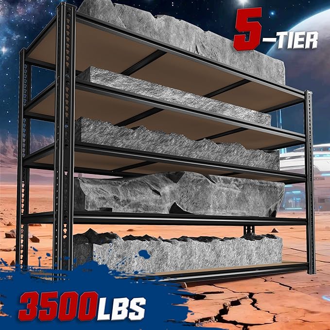 60" W Garage Shelving 72" H Metal Shelving 3500LBS Storage Shelves Heavy Duty 5 Tier Adjustable Shelving Unit for Storage Rack Pantry Shelf Commercial,60" W x 18" D x 72" H