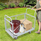 4-in-1 Heavy Duty Platform Truck Cart with Removable Cage, Folding Hand Cart with 4 Wheels, 1800 Lbs Load Capacity, Multi-Purpose Push Dolly for Groceries, Warehouse, Workshop, Logistics, Silver
