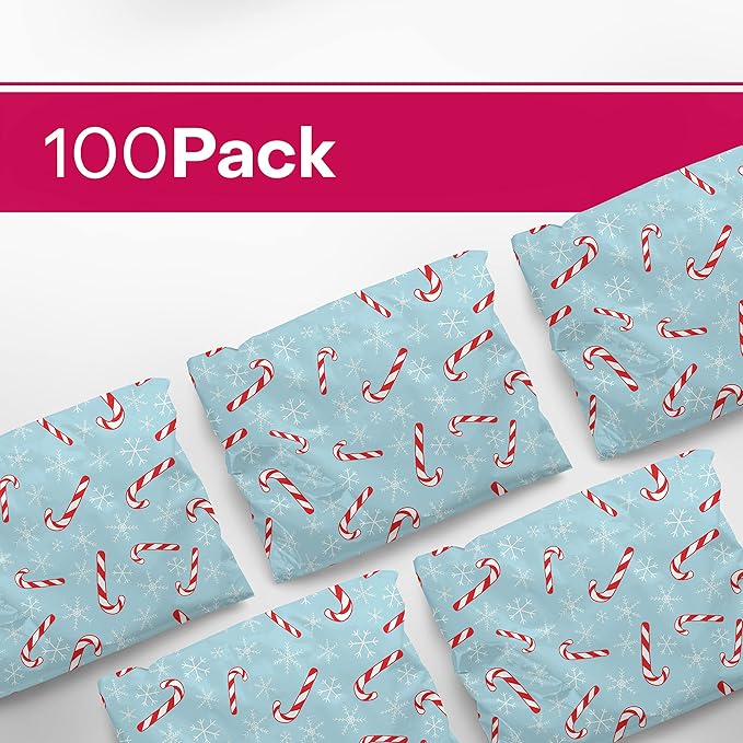Christmas Poly Mailers 10x13 – Candy Canes – Waterproof, Tear-Resistant Shipping Bags with Adhesive Seal – 100 Pack – Package Mint